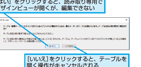 Accessでデザインビューでテーブルを開いたら読み取り専用のメッセージが表示されたときの対処方法 1 accesse381a7e38387e382b6e382a4e383b3e38393e383a5e383bce381a7e38386e383bce38396e383abe38292e9968be38184e3819fe38289e8aaade381bfe58f96