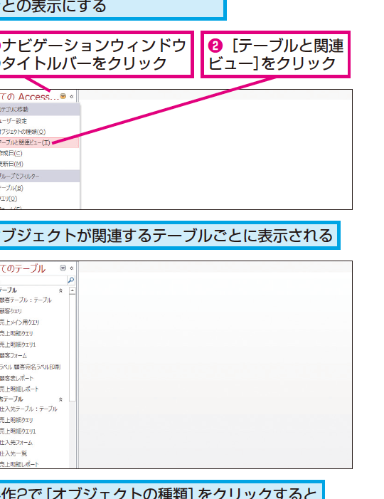 Accessのナビゲーションウィンドウでオブジェクトの表示方法を変更する方法 1 accesse381aee3838ae38393e382b2e383bce382b7e383a7e383b3e382a6e382a3e383b3e38389e382a6e381a7e382aae38396e382b8e382a7e382afe38388e381ae